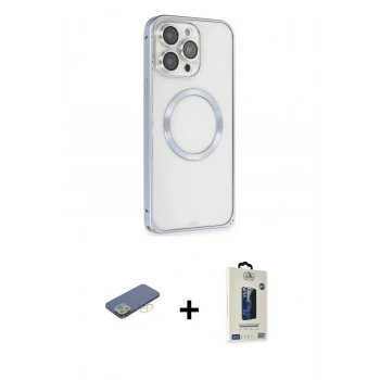 MARSİLYAN™- iPhone 13 Pro Max Kılıf Ahenk Işık Serisi - Siyah Bilvis Hayalet Cam Ekran Koruyucu + Renkli Kamera Lens Koruma Cam - YL