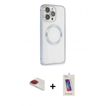 MARSİLYAN™- iPhone 13 Pro Max Kılıf Ahenk Işık Serisi - Siyah Joko 5D Cam + Pers Alüminyum Kamera Lens - KI