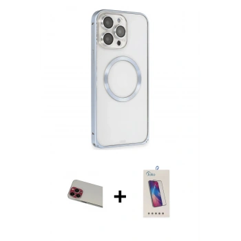 MARSİLYAN™- iPhone 13 Pro Max Kılıf Ahenk Işık Serisi - Siyah Joko 5D Cam + Rainbow Kamera Lens Koruma Cam - KI