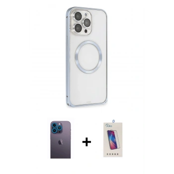 MARSİLYAN™- iPhone 13 Pro Max Kılıf Ahenk Işık Serisi - Siyah Joko 5D Cam + Neon Fosforlu Kamera Lens - MI