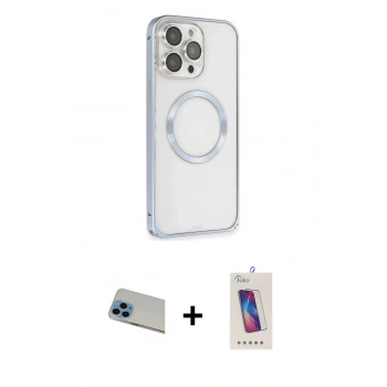MARSİLYAN™- iPhone 13 Pro Max Kılıf Ahenk Işık Serisi - Siyah Joko 5D Cam + Rainbow Kamera Lens Koruma Cam - MI