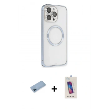 MARSİLYAN™- iPhone 13 Pro Max Kılıf Ahenk Işık Serisi - Siyah Joko 5D Cam + Shine Kamera Lens Koruma Cam - MI