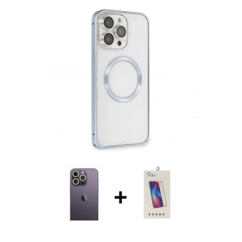 MARSİLYAN™- iPhone 13 Pro Max Kılıf Ahenk Işık Serisi - Siyah Joko 5D Cam + Neon Fosforlu Kamera Lens - BZ
