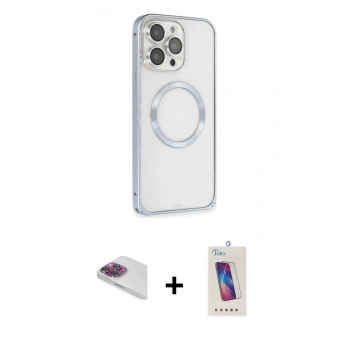 MARSİLYAN™- iPhone 13 Pro Max Kılıf Ahenk Işık Serisi - Siyah Joko 5D Cam + Pers Alüminyum Kamera Lens - GI