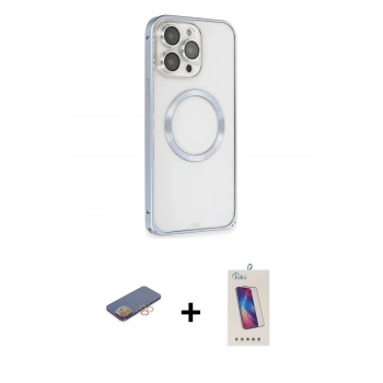 MARSİLYAN™- iPhone 13 Pro Max Kılıf Ahenk Işık Serisi - Siyah Joko 5D Cam + Renkli Kamera Lens Koruma Cam - TU