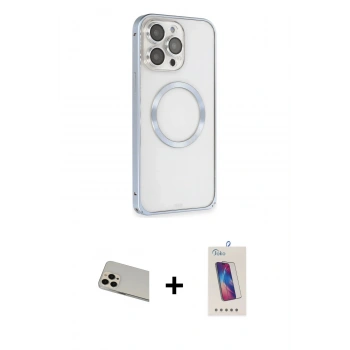 MARSİLYAN™- iPhone 13 Pro Max Kılıf Ahenk Işık Serisi - Siyah Joko 5D Cam + Rainbow Kamera Lens Koruma Cam - REGD