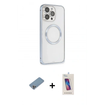 MARSİLYAN™- iPhone 13 Pro Max Kılıf Ahenk Işık Serisi - Siyah Joko 5D Cam + Shine Kamera Lens Koruma Cam - GI