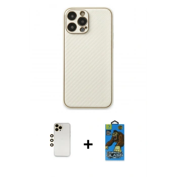 MARSİLYAN™- iPhone 13 Pro Max Kılıf Ahenk Işık - Siyah 18D Cam Ekran Koruyucu + Shine Kamera Lens - GD