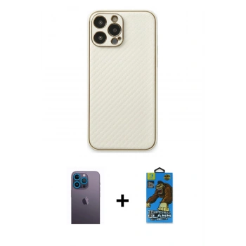 MARSİLYAN™- iPhone 13 Pro Max Kılıf Ahenk Işık - Siyah 18D Cam Ekran Koruyucu + Neon Fosforlu Kamera Lens - MI
