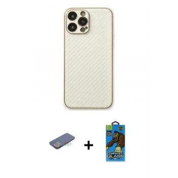 MARSİLYAN™- iPhone 13 Pro Max Kılıf Ahenk Işık - Siyah 18D Cam Ekran Koruyucu + Renkli Kamera Lens Koruma Cam - MI