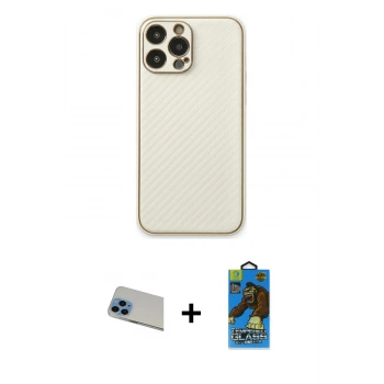 MARSİLYAN™- iPhone 13 Pro Max Kılıf Ahenk Işık - Siyah 18D Cam Ekran Koruyucu + Rainbow Kamera Lens Koruma Cam - MI