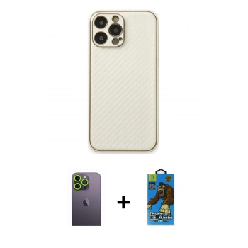 MARSİLYAN™- iPhone 13 Pro Max Kılıf Ahenk Işık - Siyah 18D Cam Ekran Koruyucu + Neon Fosforlu Kamera Lens - YL