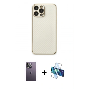MARSİLYAN™- iPhone 13 Pro Max Kılıf Ahenk Işık - Siyah 3D Antistatik Cam Ekran Koruyucu + Neon Fosforlu Kamera Lens - BZ