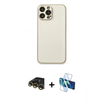 MARSİLYAN™- iPhone 13 Pro Max Kılıf Ahenk Işık - Siyah 3D Antistatik Cam Ekran Koruyucu + Raze Metal Kamera Lens - GD