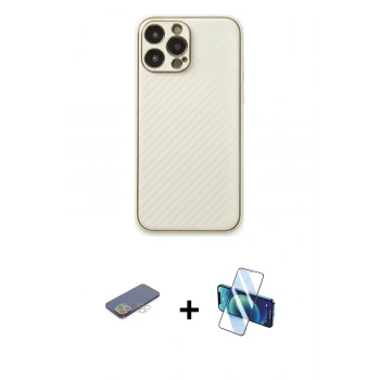 MARSİLYAN™- iPhone 13 Pro Max Kılıf Ahenk Işık - Siyah 3D Antistatik Cam Ekran Koruyucu + Renkli Kamera Lens Koruma Cam - SI
