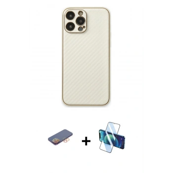 MARSİLYAN™- iPhone 13 Pro Max Kılıf Ahenk Işık - Siyah 3D Antistatik Cam Ekran Koruyucu + Renkli Kamera Lens Koruma Cam - TU