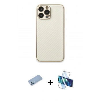 MARSİLYAN™- iPhone 13 Pro Max Kılıf Ahenk Işık - Siyah 3D Antistatik Cam Ekran Koruyucu + Shine Kamera Lens Koruma Cam - MI