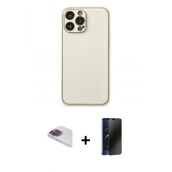 MARSİLYAN™- iPhone 13 Pro Max Kılıf Ahenk Işık - Siyah 3D Antistatik Hayalet Cam Ekran Koruyucu + Pers Alüminyum Kamera Lens - GI