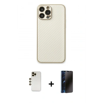 MARSİLYAN™- iPhone 13 Pro Max Kılıf Ahenk Işık - Siyah 3D Antistatik Hayalet Cam Ekran Koruyucu + Shine Kamera Lens - GD