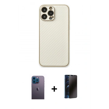 MARSİLYAN™- iPhone 13 Pro Max Kılıf Ahenk Işık - Siyah 3D Antistatik Hayalet Cam Ekran Koruyucu + Neon Fosforlu Kamera Lens - MI