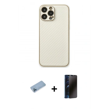 MARSİLYAN™- iPhone 13 Pro Max Kılıf Ahenk Işık - Siyah 3D Antistatik Hayalet Cam Ekran Koruyucu + Shine Kamera Lens Koruma Cam - MI
