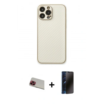 MARSİLYAN™- iPhone 13 Pro Max Kılıf Ahenk Işık - Siyah 3D Antistatik Hayalet Cam Ekran Koruyucu + Rainbow Kamera Lens Koruma Cam - KI