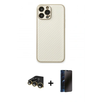 MARSİLYAN™- iPhone 13 Pro Max Kılıf Ahenk Işık - Siyah 3D Antistatik Hayalet Cam Ekran Koruyucu + Raze Metal Kamera Lens - GD