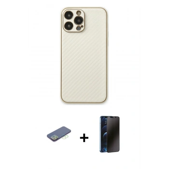 MARSİLYAN™- iPhone 13 Pro Max Kılıf Ahenk Işık - Siyah 3D Antistatik Hayalet Cam Ekran Koruyucu + Renkli Kamera Lens Koruma Cam - YL