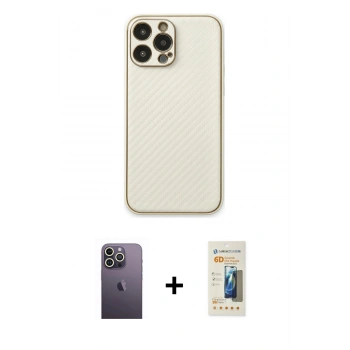 MARSİLYAN™- iPhone 13 Pro Max Kılıf Ahenk Işık - Siyah 6D Mat Seramik Hayalet Nano Ekran Koruyucu + Neon Fosforlu Kamera Lens - BZ