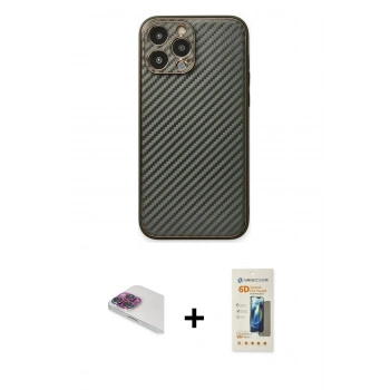 MARSİLYAN™- iPhone 13 Pro Max Kılıf Ahenk Işık - Siyah 6D Mat Seramik Hayalet Nano Ekran Koruyucu + Pers Alüminyum Kamera Lens - GI