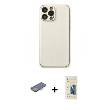 MARSİLYAN™- iPhone 13 Pro Max Kılıf Ahenk Işık - Siyah 6D Mat Seramik Hayalet Nano Ekran Koruyucu + Renkli Kamera Lens Koruma Cam - SI