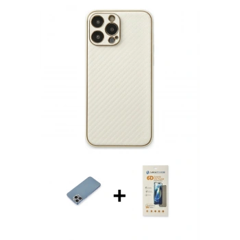 MARSİLYAN™- iPhone 13 Pro Max Kılıf Ahenk Işık - Siyah 6D Mat Seramik Hayalet Nano Ekran Koruyucu + Shine Kamera Lens Koruma Cam - GI