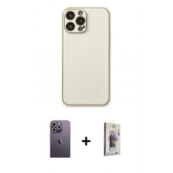 MARSİLYAN™- iPhone 13 Pro Max Kılıf Ahenk Işık - Siyah Bilvis 3D Cam Ekran Koruyucu + Neon Fosforlu Kamera Lens - BZ