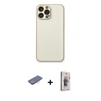 MARSİLYAN™- iPhone 13 Pro Max Kılıf Ahenk Işık - Siyah Bilvis 3D Cam Ekran Koruyucu + Renkli Kamera Lens Koruma Cam - PE