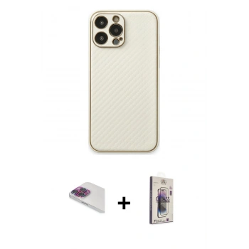MARSİLYAN™- iPhone 13 Pro Max Kılıf Ahenk Işık - Siyah Bilvis 3D Cam Ekran Koruyucu + Pers Alüminyum Kamera Lens - GI