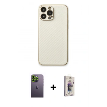 MARSİLYAN™- iPhone 13 Pro Max Kılıf Ahenk Işık - Siyah Bilvis 3D Cam Ekran Koruyucu + Neon Fosforlu Kamera Lens - YL