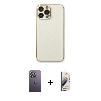 MARSİLYAN™- iPhone 13 Pro Max Kılıf Ahenk Işık - Siyah Bilvis 3D Mat Cam Ekran Koruyucu + Neon Fosforlu Kamera Lens - BZ