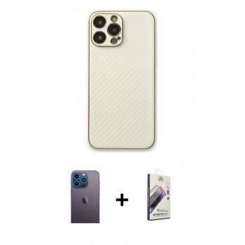MARSİLYAN™- iPhone 13 Pro Max Kılıf Ahenk Işık - Siyah Bilvis 3D Mat Cam Ekran Koruyucu + Neon Fosforlu Kamera Lens - MI