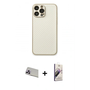 MARSİLYAN™- iPhone 13 Pro Max Kılıf Ahenk Işık - Siyah Bilvis 3D Mat Cam Ekran Koruyucu + Rainbow Kamera Lens Koruma Cam - MR