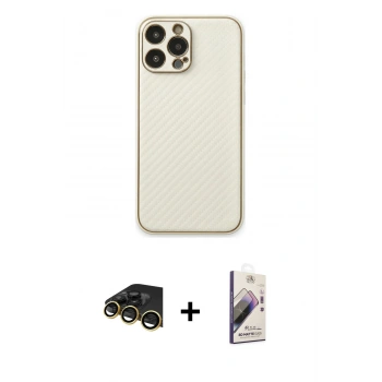 MARSİLYAN™- iPhone 13 Pro Max Kılıf Ahenk Işık - Siyah Bilvis 3D Mat Cam Ekran Koruyucu + Raze Metal Kamera Lens - GD