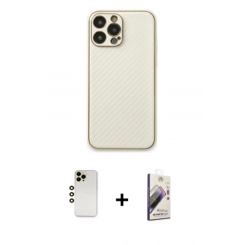 MARSİLYAN™- iPhone 13 Pro Max Kılıf Ahenk Işık - Siyah Bilvis 3D Mat Cam Ekran Koruyucu + Shine Kamera Lens - GD