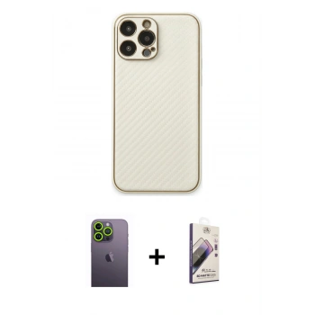 MARSİLYAN™- iPhone 13 Pro Max Kılıf Ahenk Işık - Siyah Bilvis 3D Mat Cam Ekran Koruyucu + Neon Fosforlu Kamera Lens - YL