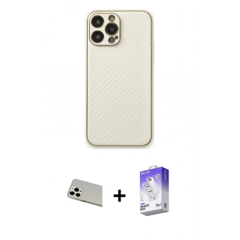 MARSİLYAN™- iPhone 13 Pro Max Kılıf Ahenk Işık - Siyah Bilvis 5in1 3D Magic Cam Ekran Koruyucu + Rainbow Kamera Lens Koruma Cam - BZ