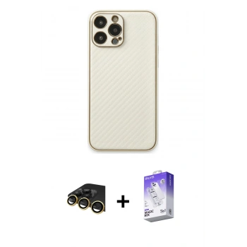 MARSİLYAN™- iPhone 13 Pro Max Kılıf Ahenk Işık - Siyah Bilvis 5in1 3D Magic Cam Ekran Koruyucu + Raze Metal Kamera Lens - GD