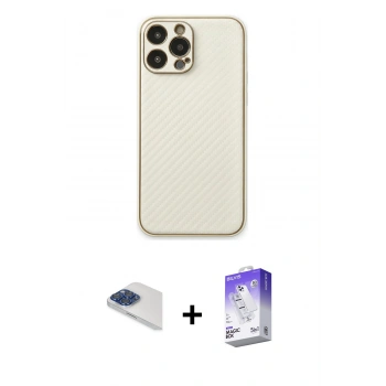 MARSİLYAN™- iPhone 13 Pro Max Kılıf Ahenk Işık - Siyah Bilvis 5in1 3D Magic Cam Ekran Koruyucu + Pers Alüminyum Kamera Lens - LT
