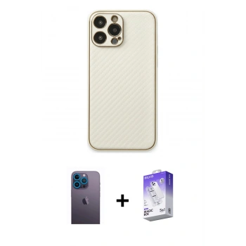 MARSİLYAN™- iPhone 13 Pro Max Kılıf Ahenk Işık - Siyah Bilvis 5in1 3D Magic Cam Ekran Koruyucu + Neon Fosforlu Kamera Lens - MI