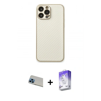MARSİLYAN™- iPhone 13 Pro Max Kılıf Ahenk Işık - Siyah Bilvis 5in1 3D Magic Cam Ekran Koruyucu + Rainbow Kamera Lens Koruma Cam - MI