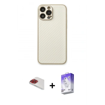 MARSİLYAN™- iPhone 13 Pro Max Kılıf Ahenk Işık - Siyah Bilvis 5in1 3D Magic Cam Ekran Koruyucu + Pers Alüminyum Kamera Lens - KI
