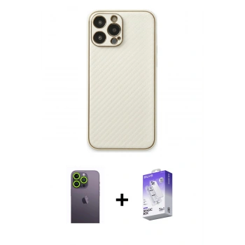 MARSİLYAN™- iPhone 13 Pro Max Kılıf Ahenk Işık - Siyah Bilvis 5in1 3D Magic Cam Ekran Koruyucu + Neon Fosforlu Kamera Lens - YL