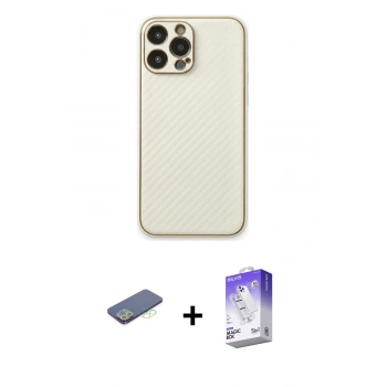 MARSİLYAN™- iPhone 13 Pro Max Kılıf Ahenk Işık - Siyah Bilvis 5in1 3D Magic Cam Ekran Koruyucu + Renkli Kamera Lens Koruma Cam - YL
